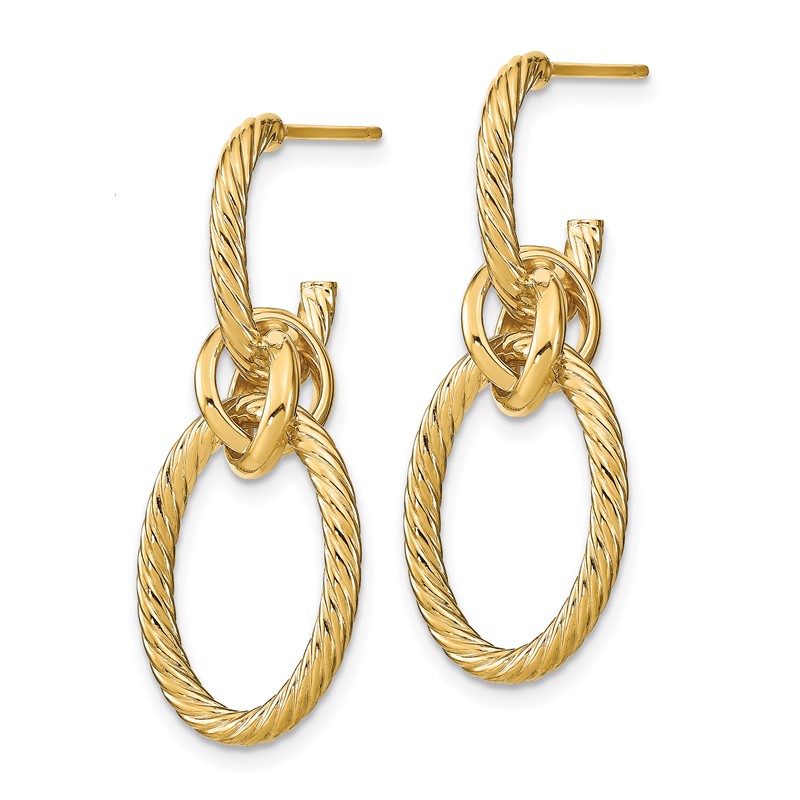 14K Polished Textured Post Dangle Earrings