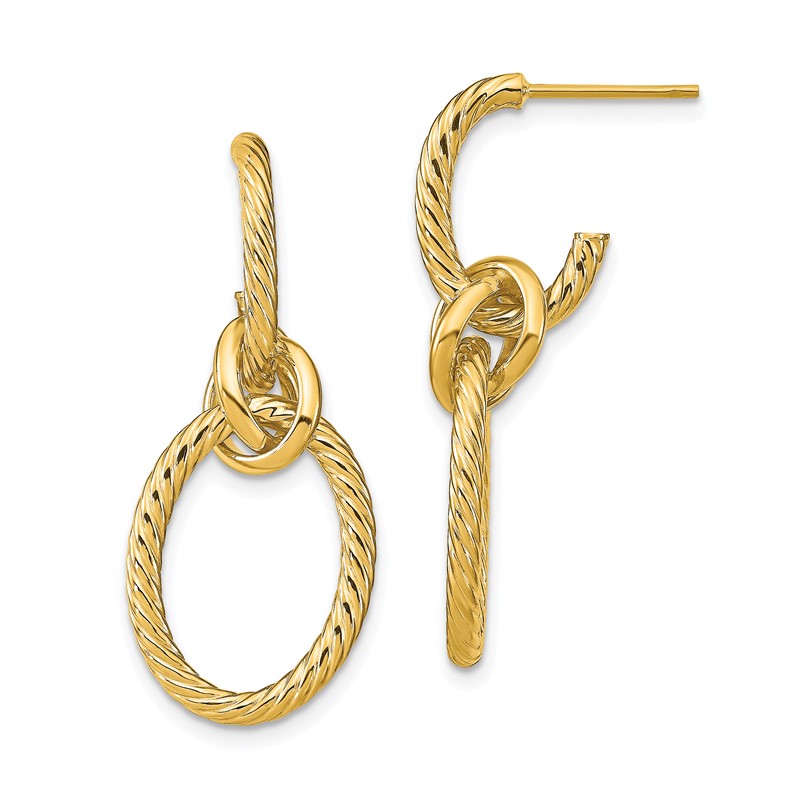 14K Polished Textured Post Dangle Earrings
