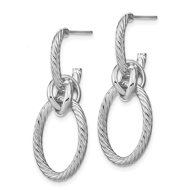 14K w/ White Rhodium Plated Polished Textured Post Dangle Earrings