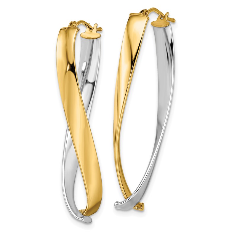 14K w/Rhodium Polished Twisted Hoop Earrings
