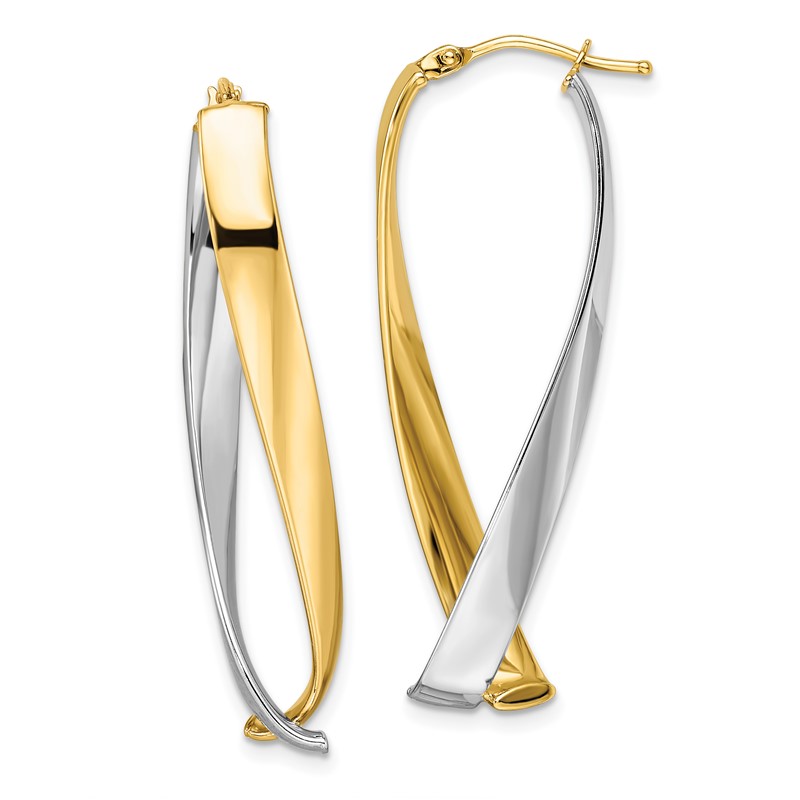 14K w/Rhodium Polished Twisted Hoop Earrings