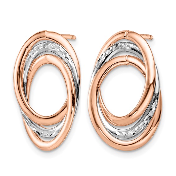 Leslie's 14K w/Wht and Rose RH-plating  Polish/Dia-cut Post Earrings