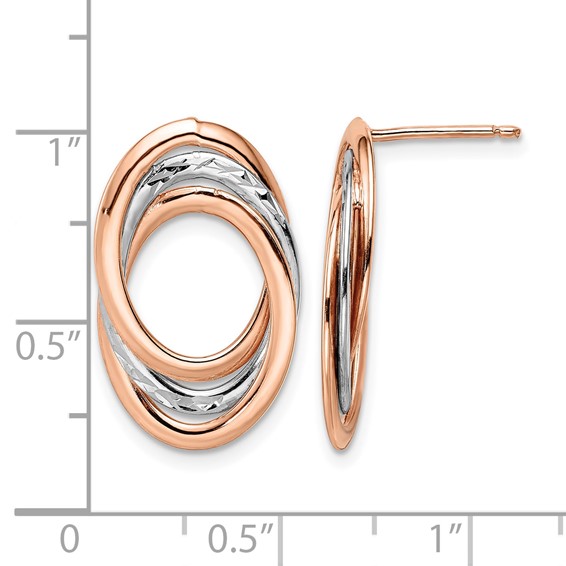 Leslie's 14K w/Wht and Rose RH-plating  Polish/Dia-cut Post Earrings