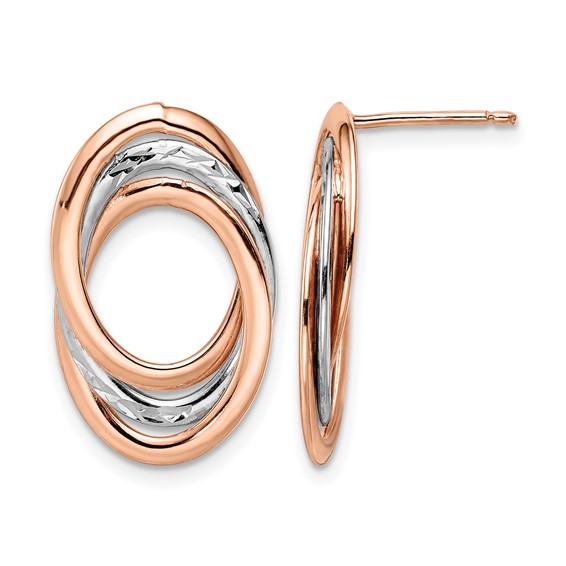 Leslie's 14K w/Wht and Rose RH-plating  Polish/Dia-cut Post Earrings