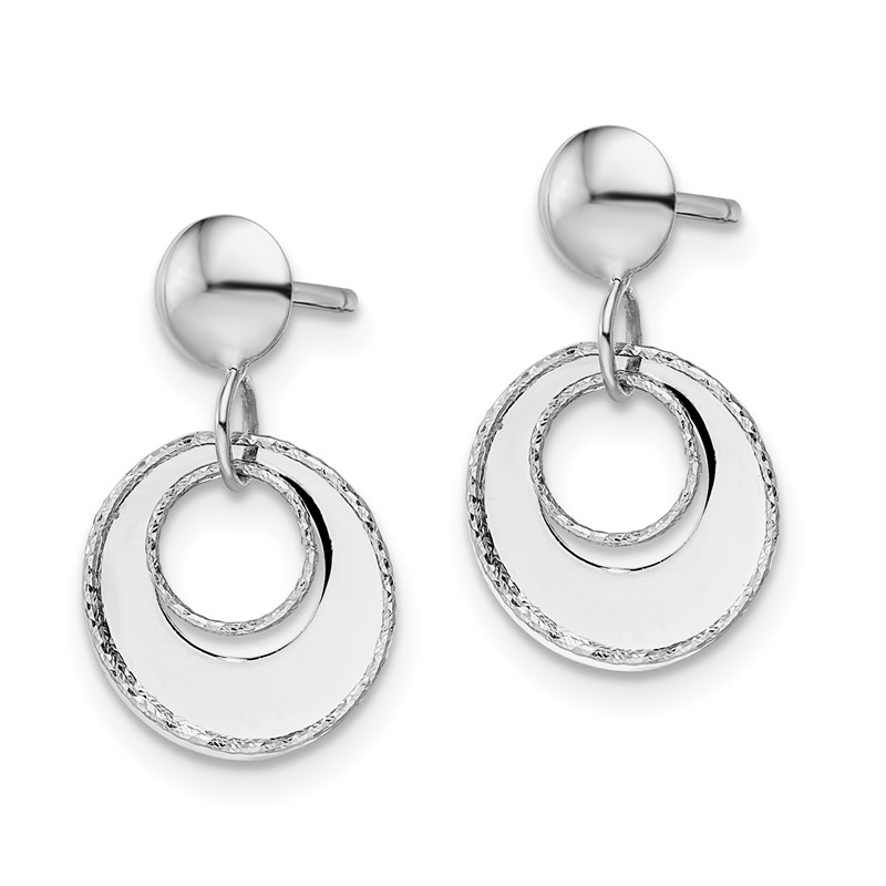 14K White Gold Polished Textured Post Dangle Earrings