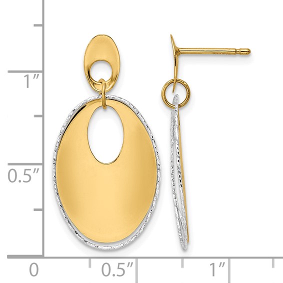 Leslie's 14K Two-tone Polished Textured Post Dangle Earrings