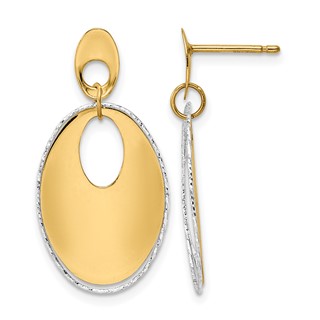 Leslie's 14K Two-tone Polished Textured Post Dangle Earrings
