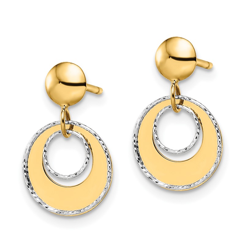 14K Two-tone Polished Textured Post Dangle Earrings