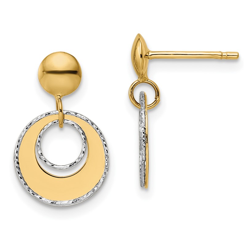 14K Two-tone Polished Textured Post Dangle Earrings