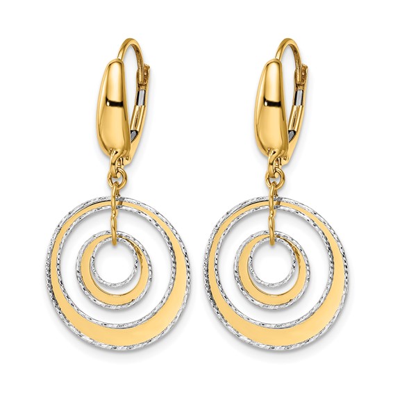 Leslie's 14K Two-tone Polished Textured Leverback Dangle Earrings