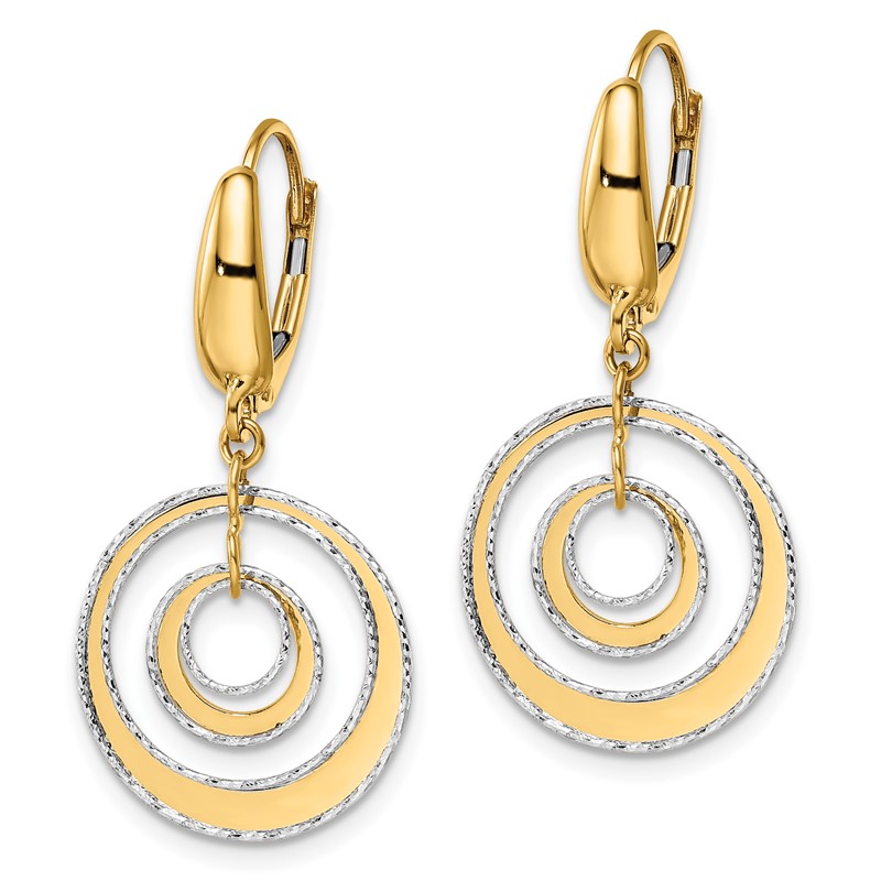 14K Two-tone Polished Textured Leverback Dangle Earrings