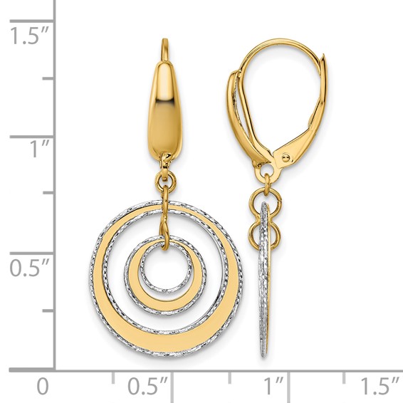 Leslie's 14K Two-tone Polished Textured Leverback Dangle Earrings