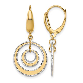 Leslie's 14K Two-tone Polished Textured Leverback Dangle Earrings