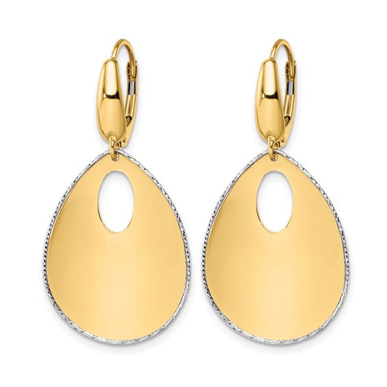 Leslie's 14K Two-tone Polished Textured Leverback Dangle Earrings