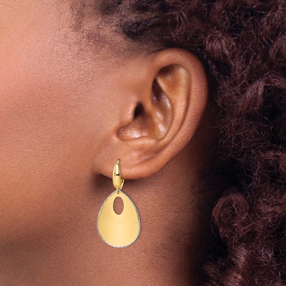 Leslie's 14K Two-tone Polished Textured Leverback Dangle Earrings