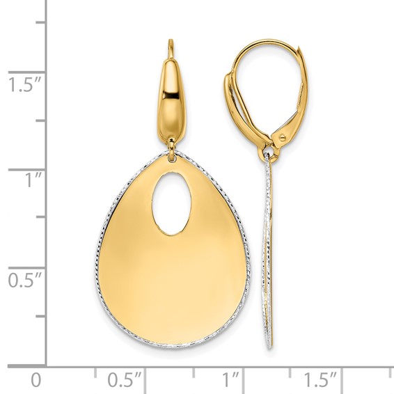 Leslie's 14K Two-tone Polished Textured Leverback Dangle Earrings