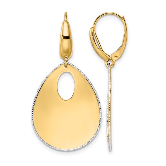 Leslie's 14K Two-tone Polished Textured Leverback Dangle Earrings