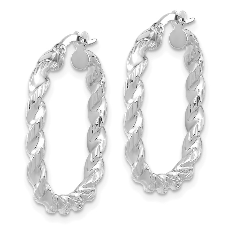 14K w/ White Rhodium Polished Square Twisted Hoop Earrings