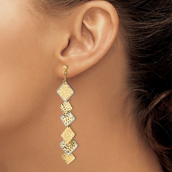 Leslie's 14K Two-tone Polished and Brushed D/C Post Dangle Earrings