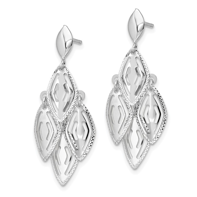 14k White Gold Polished D/C Post Dangle Chandelier Earrings