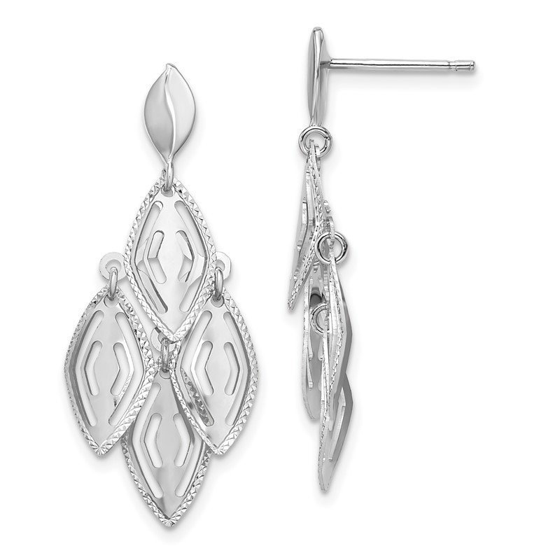 14k White Gold Polished D/C Post Dangle Chandelier Earrings