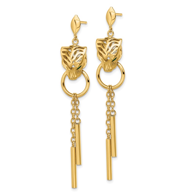 14k Polished Green Enamel Tiger Post Dangle Earrings