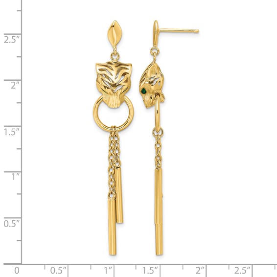 Leslie's 14k Polished Green Enamel Tiger Post Dangle Earrings