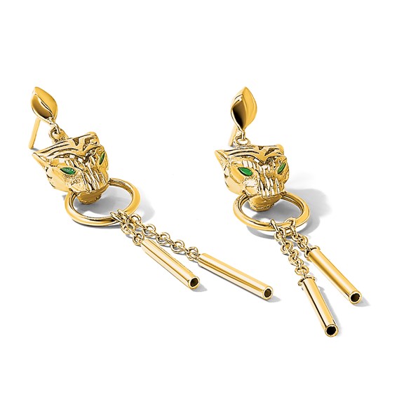 Leslie's 14k Polished Green Enamel Tiger Post Dangle Earrings