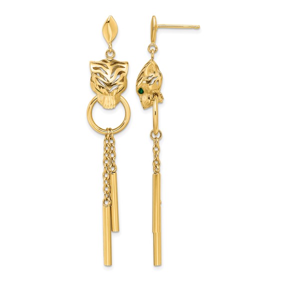 Leslie's 14k Polished Green Enamel Tiger Post Dangle Earrings