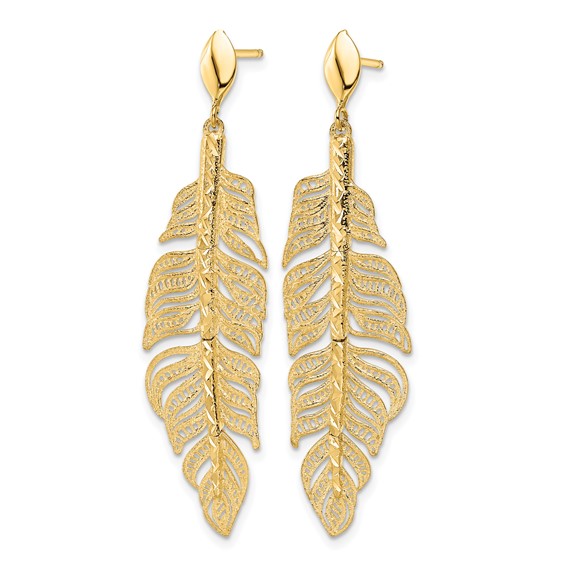 Leslie's 14k Polished D/C Textured Leaf Post Dangle Earrings