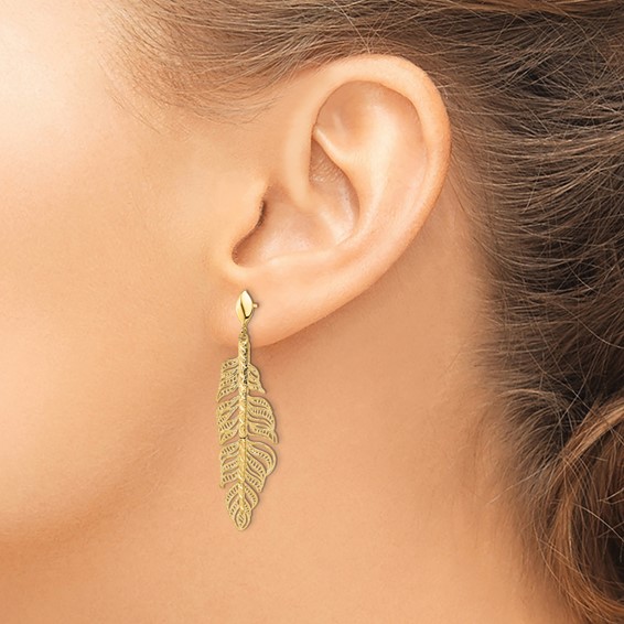 Leslie's 14k Polished D/C Textured Leaf Post Dangle Earrings