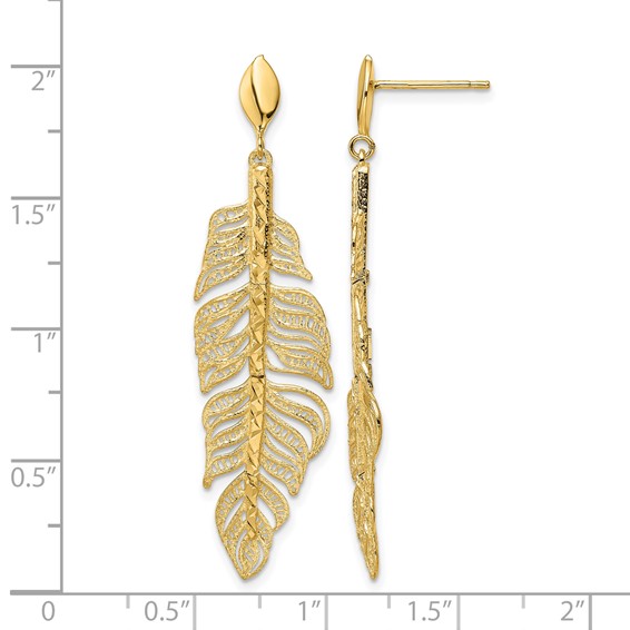 Leslie's 14k Polished D/C Textured Leaf Post Dangle Earrings