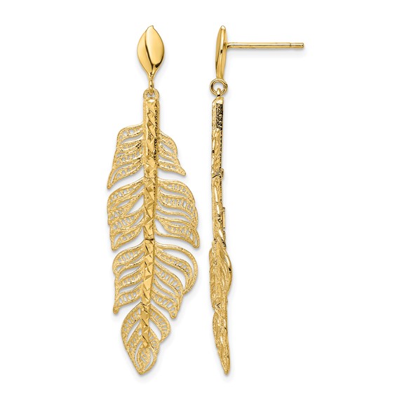 Leslie's 14k Polished D/C Textured Leaf Post Dangle Earrings