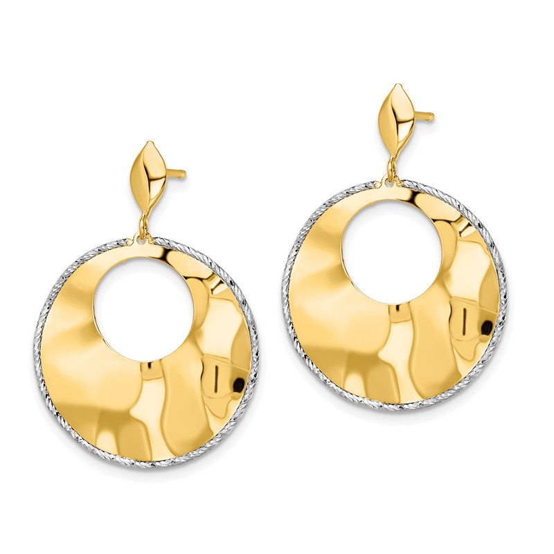 14k Two-tone Polished Textured Post Dangle Earrings