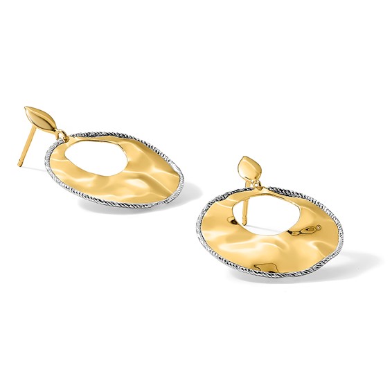 Leslie's 14k Two-tone Polished Textured Post Dangle Earrings