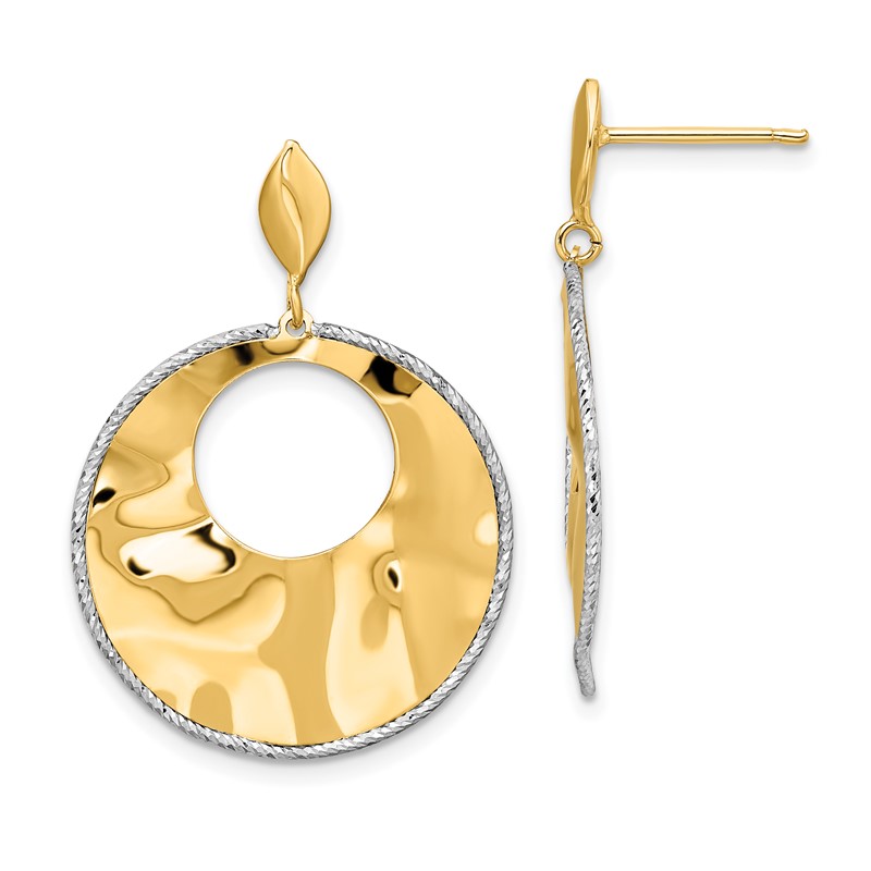14k Two-tone Polished Textured Post Dangle Earrings