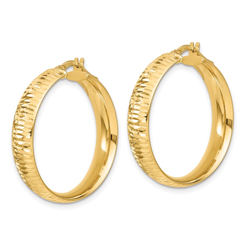 14K Polished D/C Round Hoop Earrings