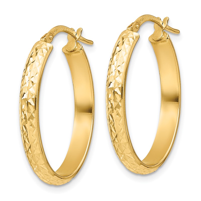 14K Polished D/C Oval Hoop Earrings