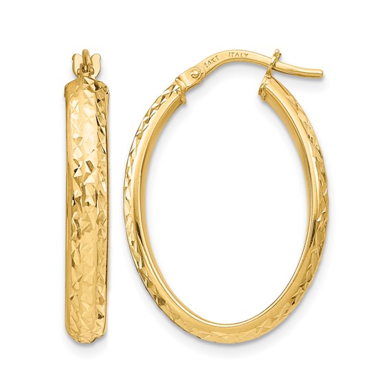 Leslie's 14K Polished D/C Oval Hoop Earrings