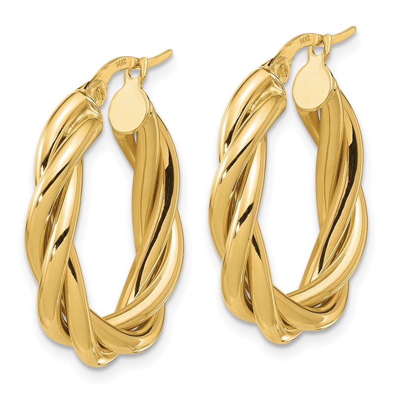 14K Polished Twisted Oval Hoop Earrings