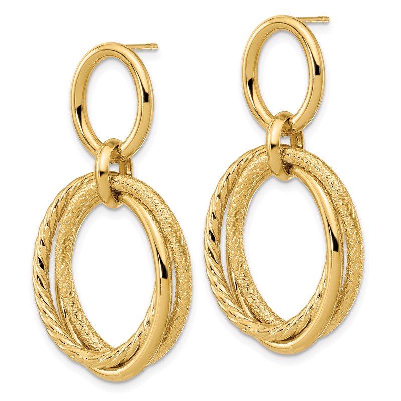 14K Polished and Textured Post Dangle Earrings
