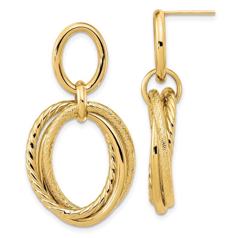 14K Polished and Textured Post Dangle Earrings