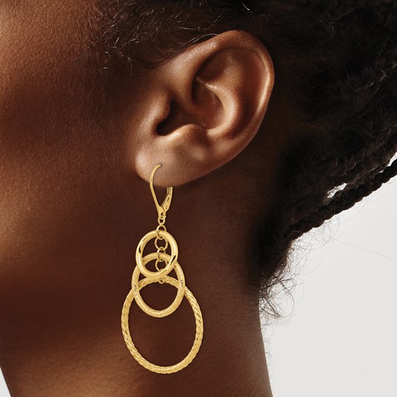 Leslie's 14K Polished and Textured Leverback Earrings