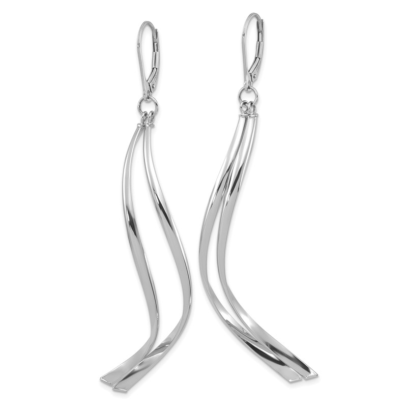 14K w/ White Rhodium Plating Polished Leverback Earrings