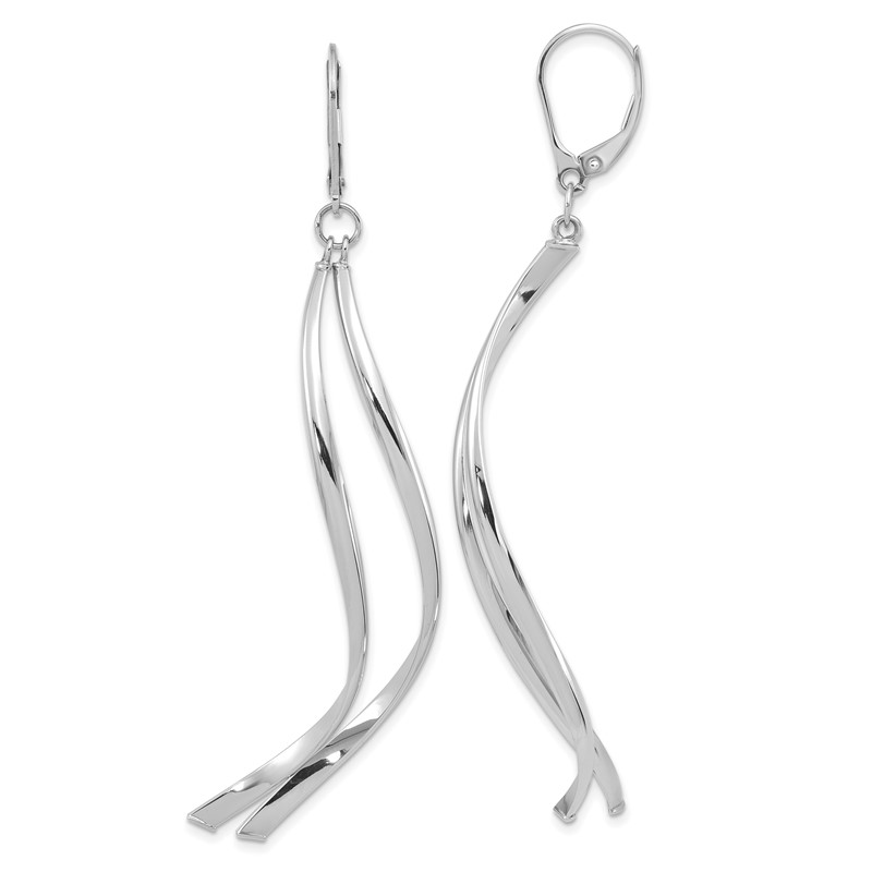 14K w/ White Rhodium Plating Polished Leverback Earrings
