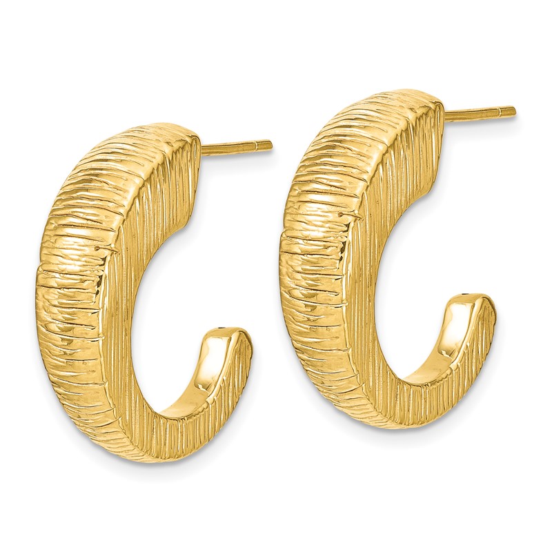 14k Polished Textured J-hoop Earrings