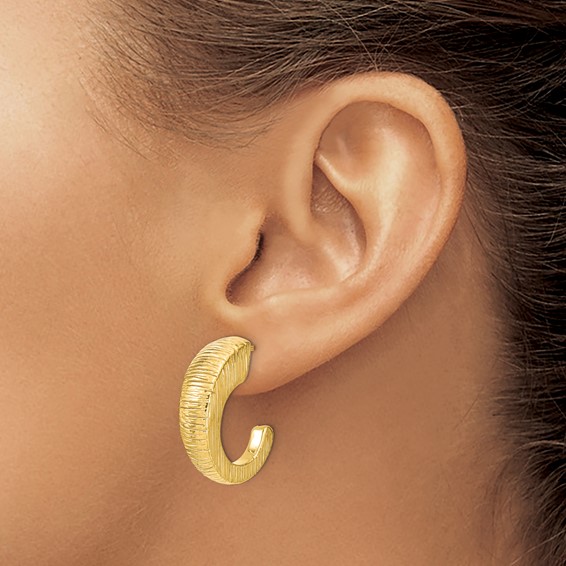 Leslie's 14k Polished Textured J-hoop Earrings