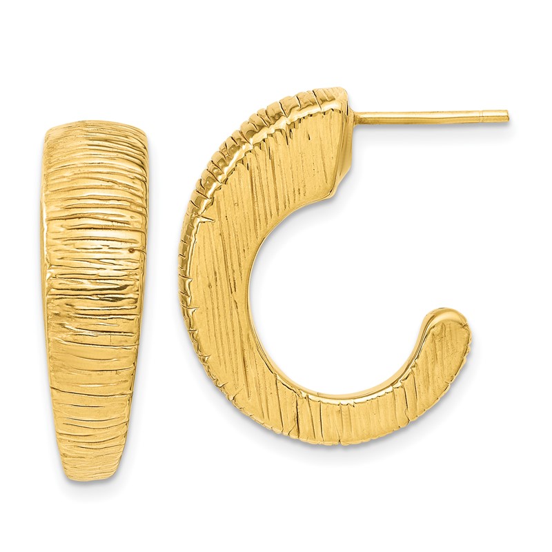 14k Polished Textured J-hoop Earrings