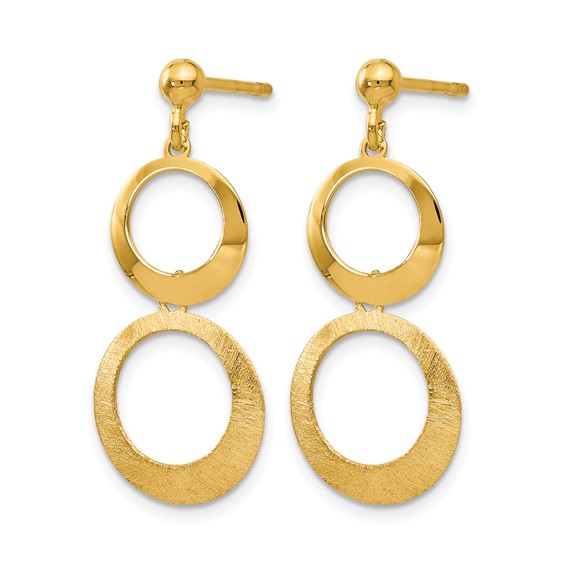 Leslie's 14K Polished and Scratch Finish Circle Post Dangle Earrings