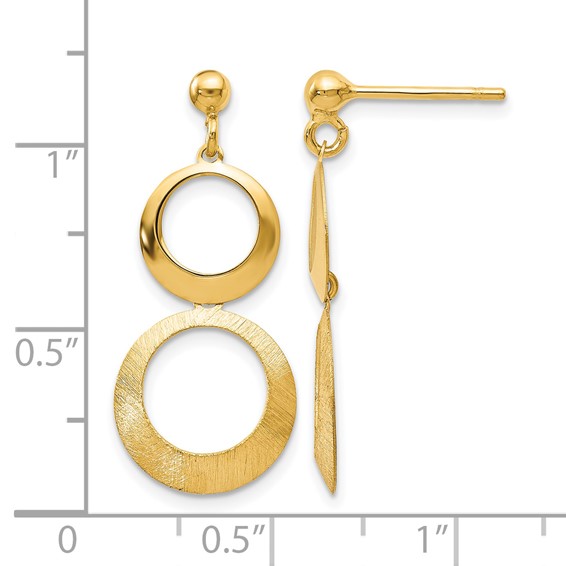 Leslie's 14K Polished and Scratch Finish Circle Post Dangle Earrings